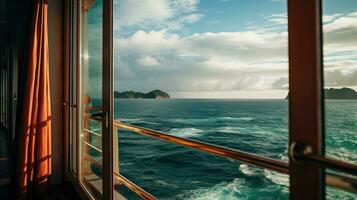 ai generado el fascinante marina capturado desde el ventana de un crucero buques habitación foto