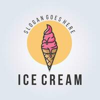 ice cream cone logo vector illustration design, outline ice cream symbol icon