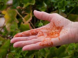 a person with a flower painted on their hand photo