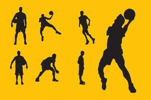 vector collection of silhouettes of basketball players, people playing basketball, sportsmen, humans. carrying the ball and style isolated on the background