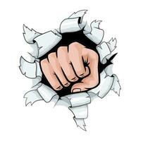 Cartoon fist punching a hole in the background vector