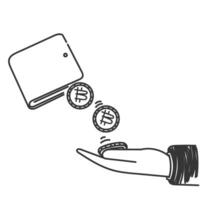 mano dibujado garabatear criptomoneda billetera pago ilustración vector