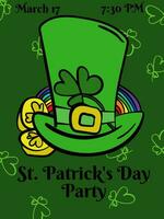 St. Patrick's Day Party, Design of a vertical invitation for a festive event or a theme party in a restaurant vector