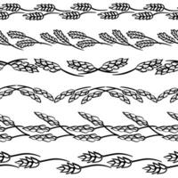 A set of borders of linear spikelets, a decorative element for the design of a frame or cover with cereals vector