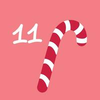 Christmas advent calendar in the style of minimalism, flat lay. Day 11 with a Christmas lollipop vector