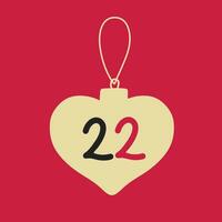 Christmas advent calendar in the style of minimalism, flat lay. Day 22 with a New Year's toy in the shape of a heart vector