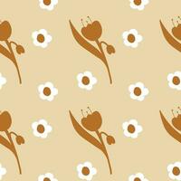 Seamless floral pattern for textiles, wrapping paper, wallpaper. The spring and summer pattern. Yellow background and daisies vector