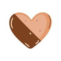 Heart-shaped cookies with chocolate. An isolated cookie on a white background. Single cookie icon vector