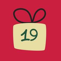 Christmas advent calendar in the style of minimalism, flat lay. Day 19 with golden gift vector