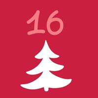 White Christmas tree on pink background. Christmas advent calendar in the style of minimalism, flat lay. Day 16 vector