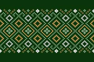 Green Cross stitch colorful geometric traditional ethnic pattern Ikat seamless pattern border abstract design for fabric print cloth dress carpet curtains and sarong Aztec African Indian Indonesian vector