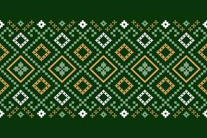 Green Cross stitch colorful geometric traditional ethnic pattern Ikat seamless pattern border abstract design for fabric print cloth dress carpet curtains and sarong Aztec African Indian Indonesian vector