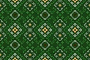 Green Cross stitch colorful geometric traditional ethnic pattern Ikat seamless pattern border abstract design for fabric print cloth dress carpet curtains and sarong Aztec African Indian Indonesian vector