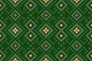 Green Cross stitch colorful geometric traditional ethnic pattern Ikat seamless pattern border abstract design for fabric print cloth dress carpet curtains and sarong Aztec African Indian Indonesian vector