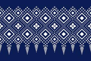 Indigo navy blue geometric traditional ethnic pattern Ikat seamless pattern border abstract design for fabric print cloth dress carpet curtains and sarong Aztec African Indian Indonesian vector