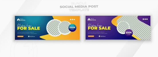 Real estate Luxury home property and 2 color gradient clean background or digital Construction social media post bundle design template vector