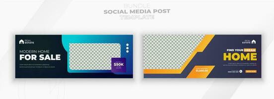 Real estate Luxury home property and 2 color gradient clean background or digital Construction social media post bundle design template vector