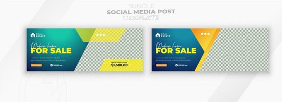 Real estate Luxury home property and 2 color gradient clean background or digital Construction social media post bundle design template vector