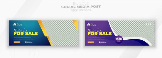 Real estate Luxury home property and 2 color gradient clean background or digital Construction social media post bundle design template vector