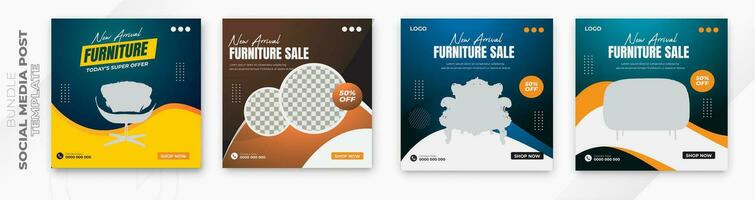 Luxury furniture for sale property and home post 2 color gradient clean background or digital business social media post bundle design template vector