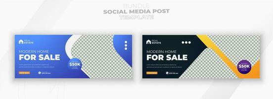 Real estate Luxury home property and 2 color gradient clean background or digital Construction social media post bundle design template vector