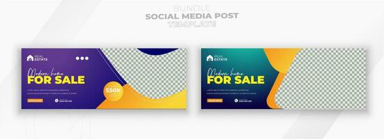 Real estate Luxury home property and 2 color gradient clean background or digital Construction social media post bundle design template vector