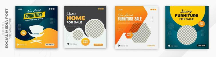 Luxury furniture for sale property and home post 2 color gradient clean background or digital business social media post bundle design template vector