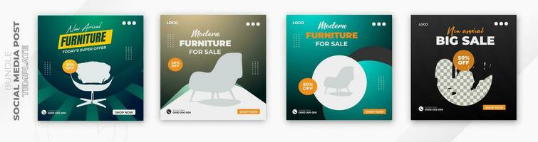 Luxury furniture for sale property and home post 2 color gradient clean background or digital business social media post bundle design template vector