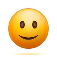 3D Yellow Happy Emoticon Isolated on White. Render Slightly Smiling Emoji. Happy Face Simple . Communication, Web, Social Network Media, App Button. Realistic Vector Illustration