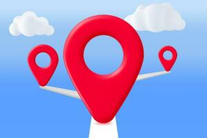 3D Location Map Pin in Clouds. Red GPS Pointer Marker Icon. GPS and Navigation Symbol. Element for Map, Social Media, Mobile Apps. Realistic Vector Illustration