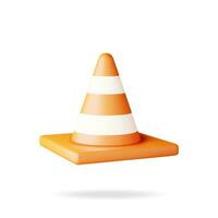 3D Traffic Cone Icon Isolated on White. Render Traffic Safety Rubber Road Cone. Striped Warning Road Object. Warning, Danger and Forbidden Symbol. Under Construction. Realistic Vector Illustration