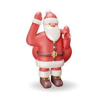 3D Santa Claus Character with Gift Bag Isolated. Render Standing Christmas Santa. Happy New Year Decoration. Merry Christmas Holiday. New Year and Xmas Celebration. Realistic Vector Illustration