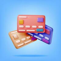 3D Bank Card Set Isolated. Render Collection of Credit Card with Chip Icon. Business Finance, Online Shopping and Banking. Cashless Payment. Financial Transactions, Money Transfer. Vector Illustration