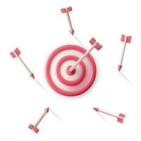 3D Target with Arrow in Center Icon Isolated on White. Render Dartboard with Arrow. Goal Setting. Smart Goal. Business or Finance Target Concept. Achievement and Success. Vector Illustration