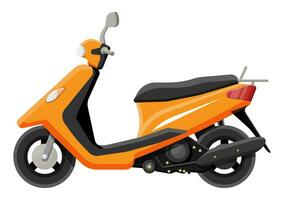 Orange motor scooter isolated on white. Urban vehicle, city transportation. Modern motorbike. Cartoon flat vector illustration.