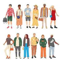 Group of Fashion People Characters. Young Man and Woman in Trendy Outfit Standing Together. Guys and Girls with Different Hairstyles and Ethnicities in Stylish Casual Clothes. Flat Vector Illustration