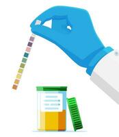 Hand of Doctor Holding Urine PH Test Strip in Jar Isolated. Laboratory Urine Test Sample. Diagnosis Urinary Tract Infection. Urological Analysis and Examination. Flat Vector Illustration