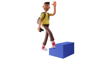 3D Illustration. Young Photrographer 3D Cartoon Character. The photographer climbed into a blue pulpit. Friendly photographer waved to everyone he met and brought a camera. 3D cartoon character png