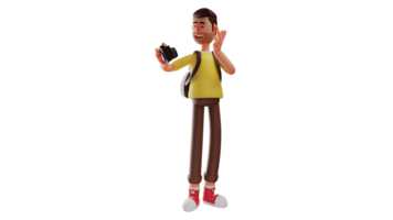 3D Illustration. Narcissistic Man 3D cartoon character. Men do selfies using the camera. Cool young men who smiled facing the camera. Photographer like to take pictures. 3D cartoon character png