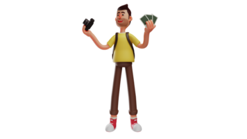 3D illustration. Photographer 3D cartoon character. The photographer is working at a tourist spot. A man offers photo services while holding a printed photo from his camera. 3D cartoon character png