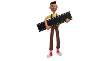 3D illustration. Cool Student 3D Cartoon Character. A student majoring in film holds a photo. Student smiled and couldn't wait to see the result of his photos. 3D cartoon character png