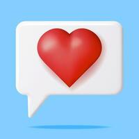 3D Like Icon with Heart Isolated. Social Media Notification Button. Love Like Symbol in White Rounded Square Pin. Rendering Chat Balloon Pin. Social Network Media App. Realistic Vector Illustration