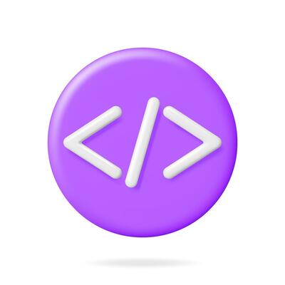 3d Code Icon Isolated on White. Render Python or Java Api Symbols. Computer Programming Language. Web Development HTML Code Interface. Coding Round Tag. Vector Illustration