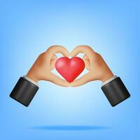 3d corazón y amor mano gesto símbolo aislado. hacer estilizado dibujos animados manos participación corazón signo. social medios de comunicación realimentación realista icono. vector ilustración