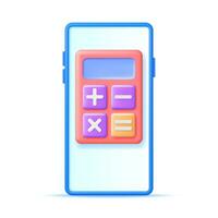 3D Calculator App on Smartphone Screen Isolated. Mobile Phone with Calculator Application on Touchscreen. Arithmetic Operations. Financial Math Device Calculate. Vector Illustration