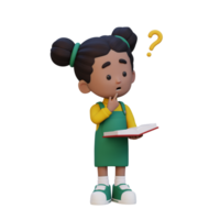 3d niña personaje obtener confuso cuando leyendo un libro png