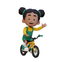 3D girl character ride bike go to school png