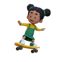 3d flicka karaktär rida skateboard png