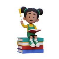 3D girl character get an idea when reading a book png