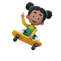 3D girl character ride skateboard png